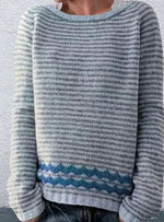 Marie Striped Crewneck Sweater with Wave Hem