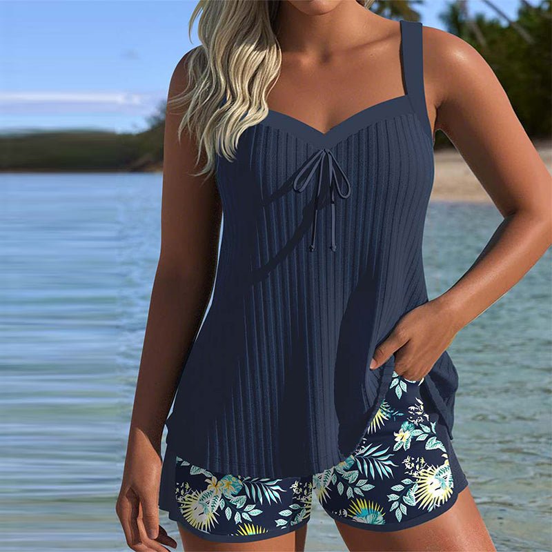 Johanna Striped Two-Piece Tankini Set with Shorts