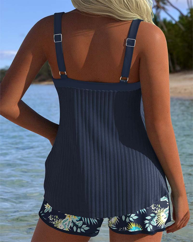 Johanna Striped Two-Piece Tankini Set with Shorts
