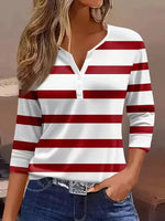 Elisabeth Striped V-Neck Three-Quarter Sleeve Top