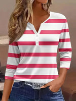 Elisabeth Striped V-Neck Three-Quarter Sleeve Top