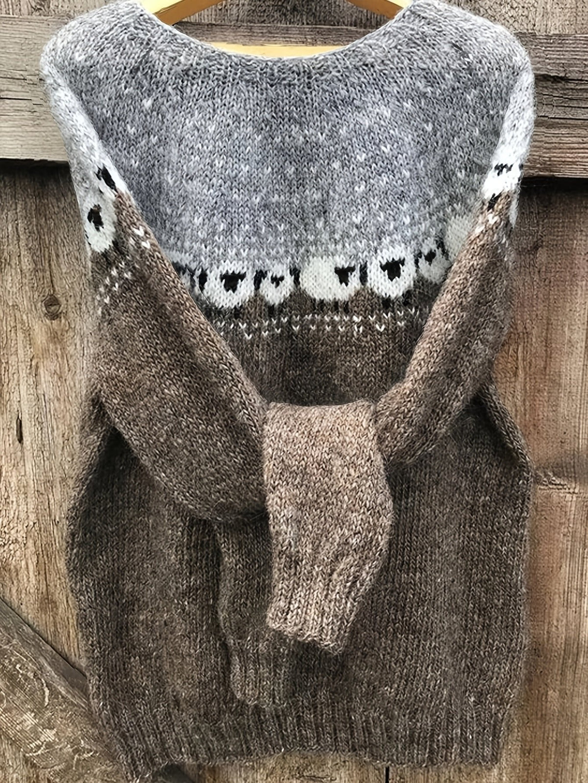 Johanna Chunky Knit Sweater with Sheep Jacquard Trim
