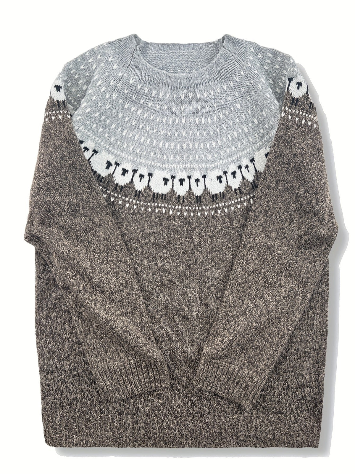 Johanna Chunky Knit Sweater with Sheep Jacquard Trim