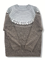 Johanna Chunky Knit Sweater with Sheep Jacquard Trim