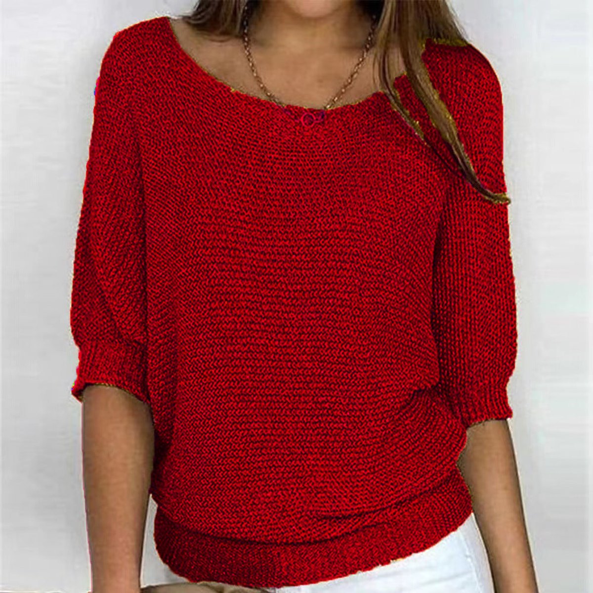 Charlotte Chunky Knit Half-Sleeve Crewneck Sweater