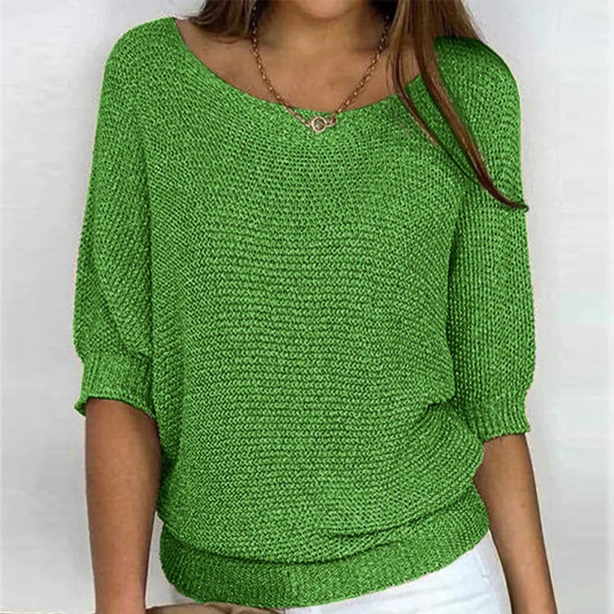 Charlotte Chunky Knit Half-Sleeve Crewneck Sweater