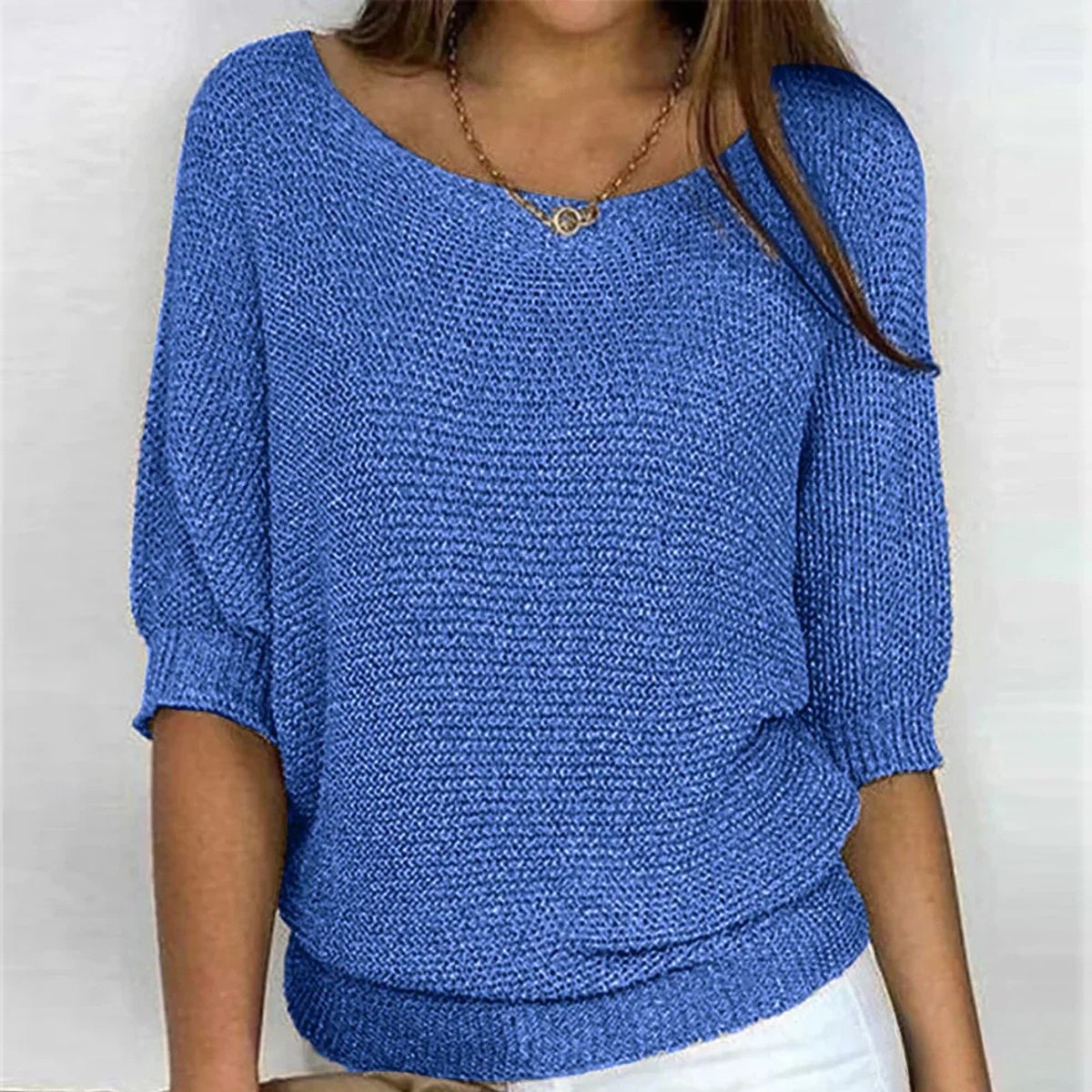 Charlotte Chunky Knit Half-Sleeve Crewneck Sweater