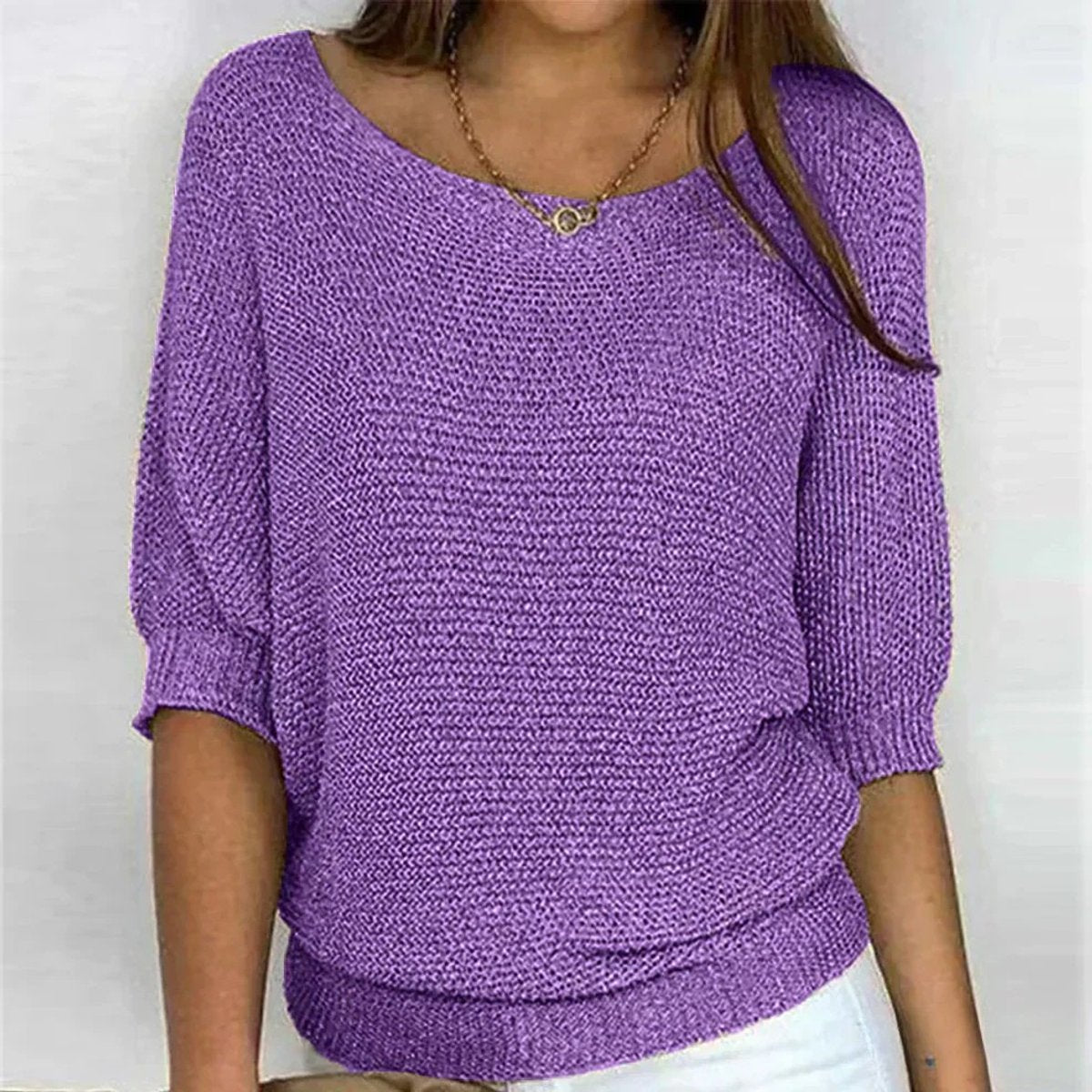 Charlotte Chunky Knit Half-Sleeve Crewneck Sweater