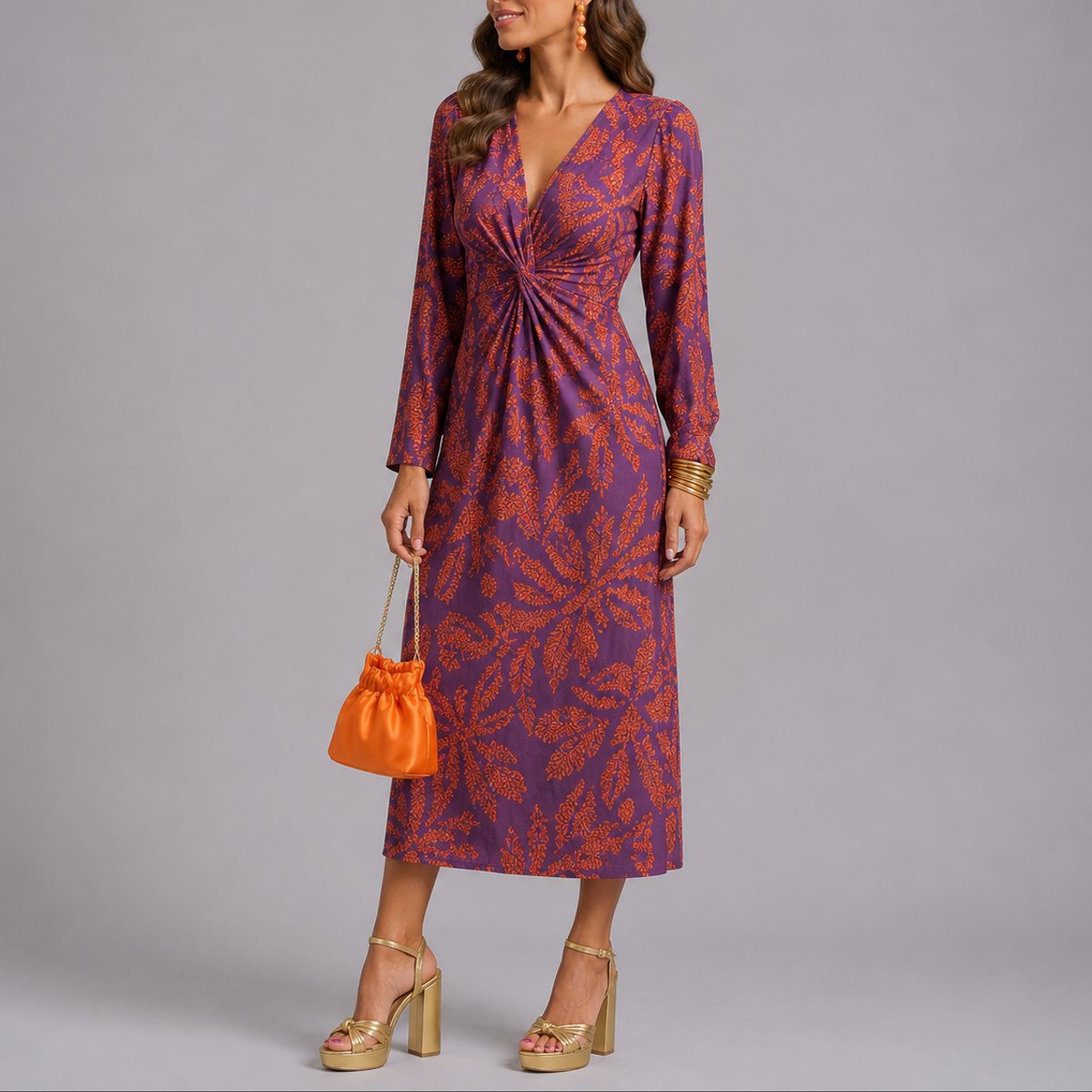 Sophie Boho Floral Twist Midi Dress