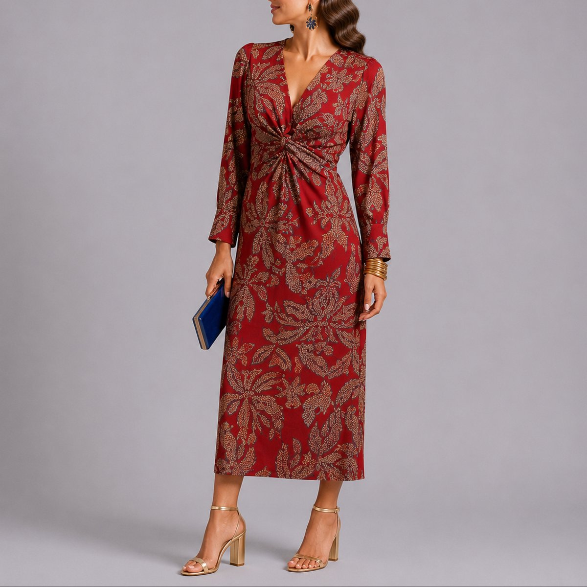 Sophie Boho Floral Twist Midi Dress