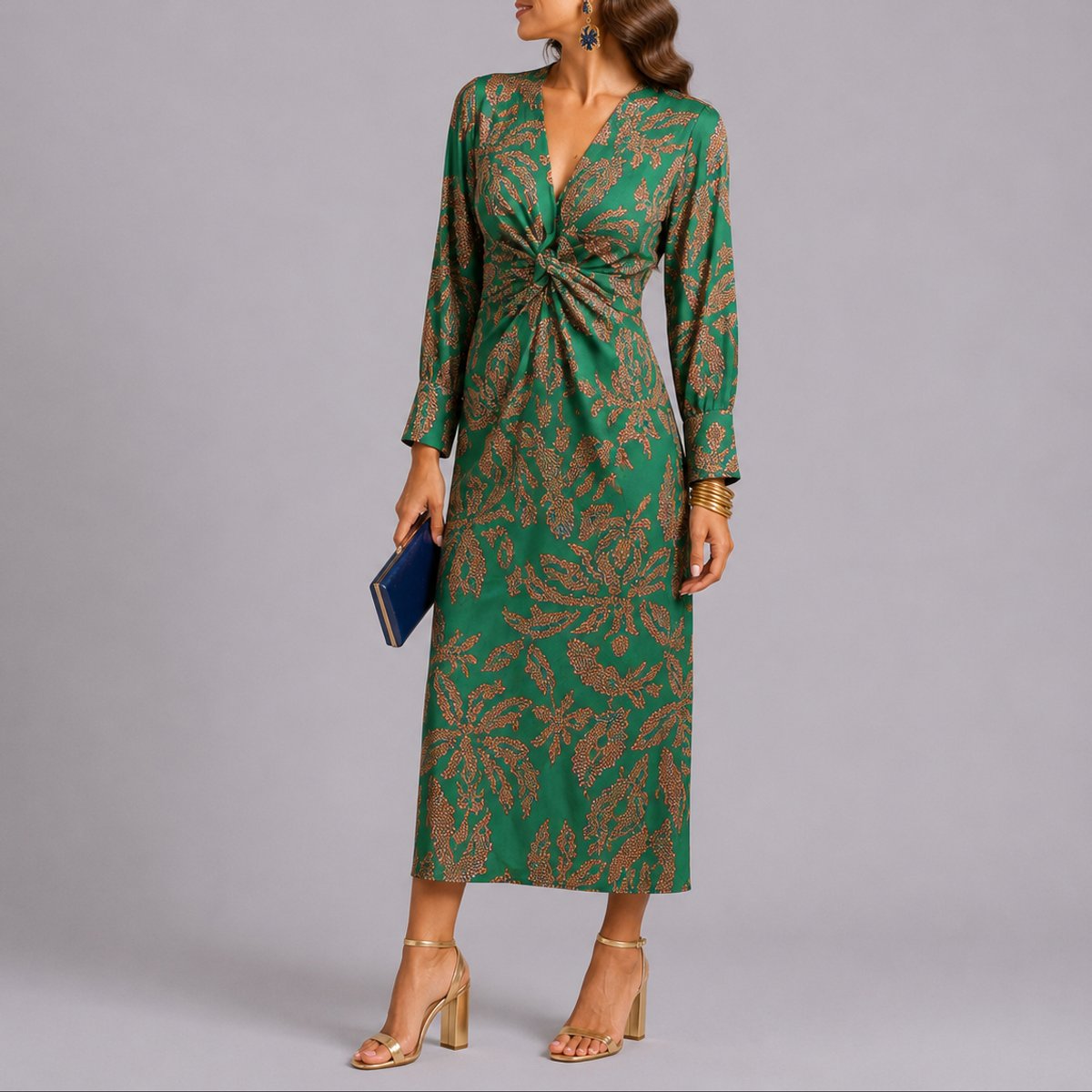 Sophie Boho Floral Twist Midi Dress