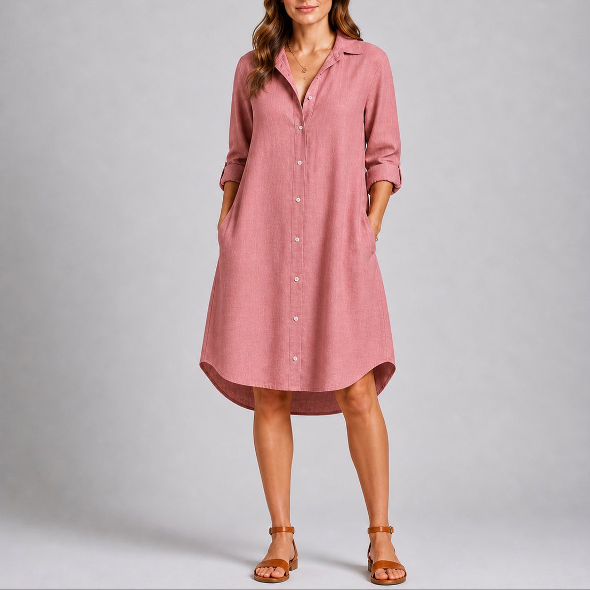 Charlotte Long Sleeve Shirt Midi Dress