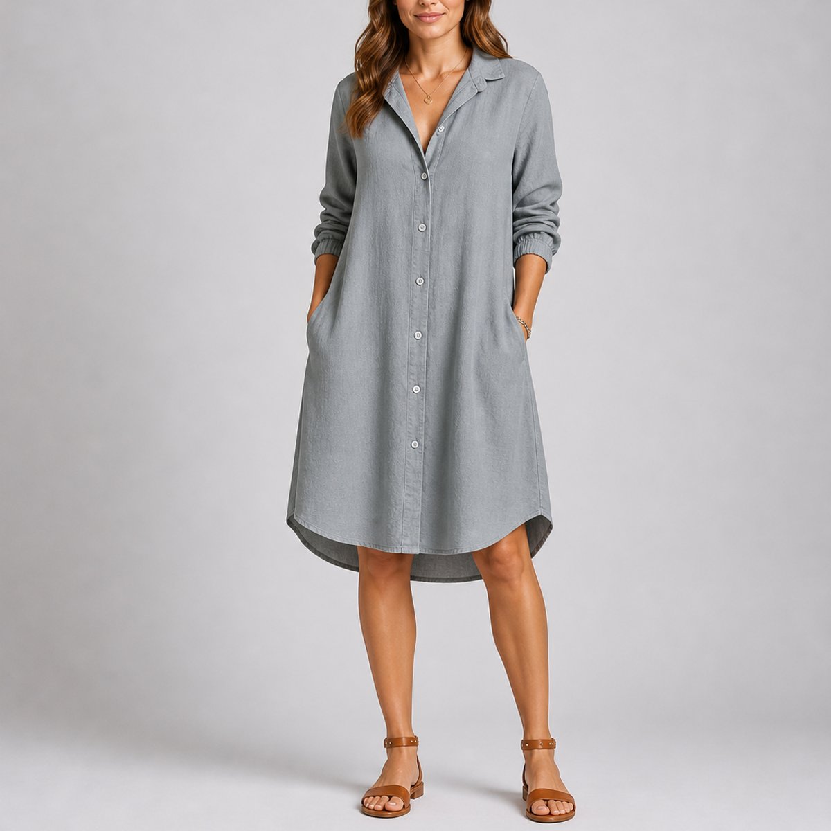 Charlotte Long Sleeve Shirt Midi Dress
