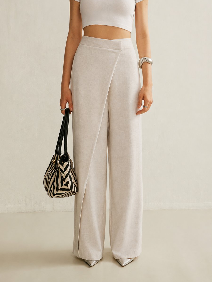 Johanna High-Waist Wrap-Front Wide-Leg Pants