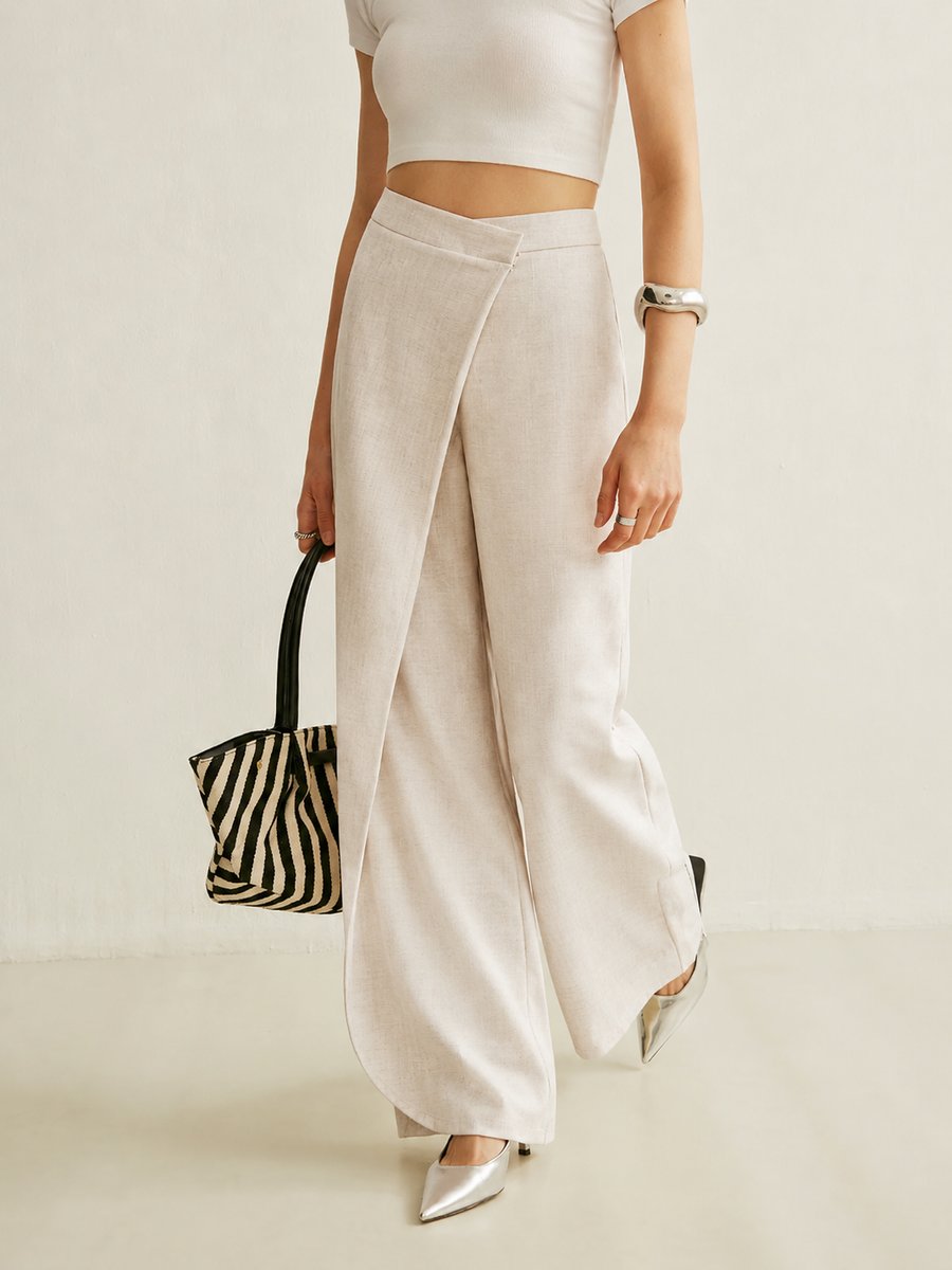 Johanna High-Waist Wrap-Front Wide-Leg Pants