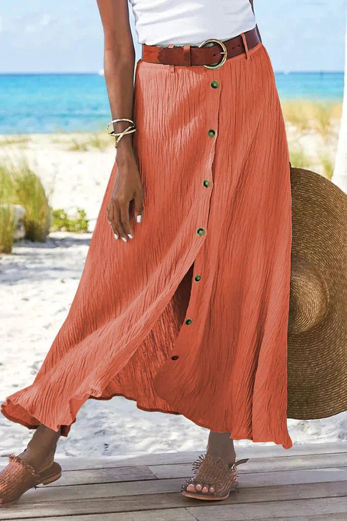 Frieda High-Waist Button-Front Maxi Skirt