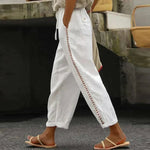 Mia High-Waist Button-Trim Linen Pants