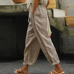 Mia High-Waist Button-Trim Linen Pants