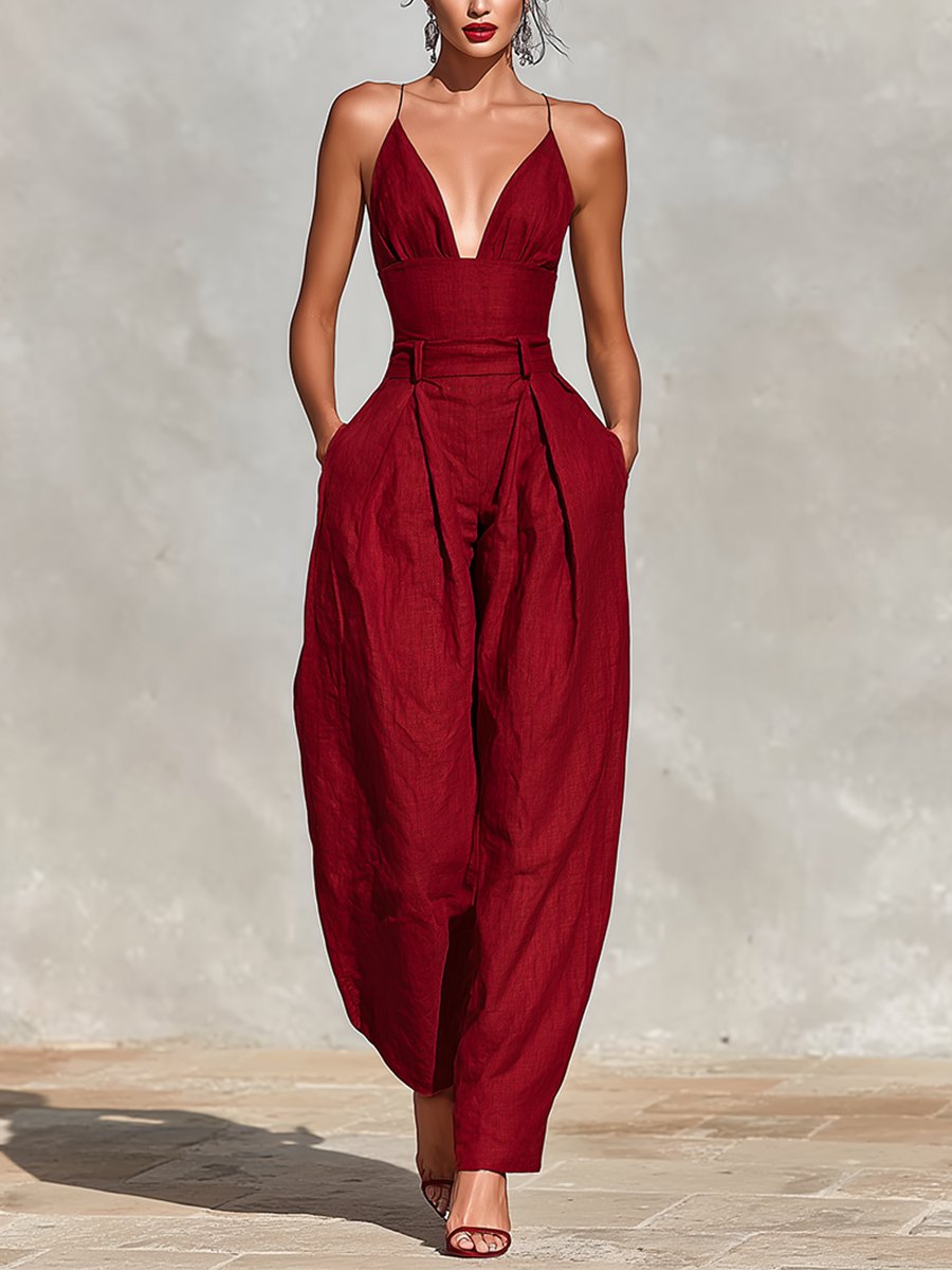 Clara High-Waist Wide-Leg Linen Jumpsuit