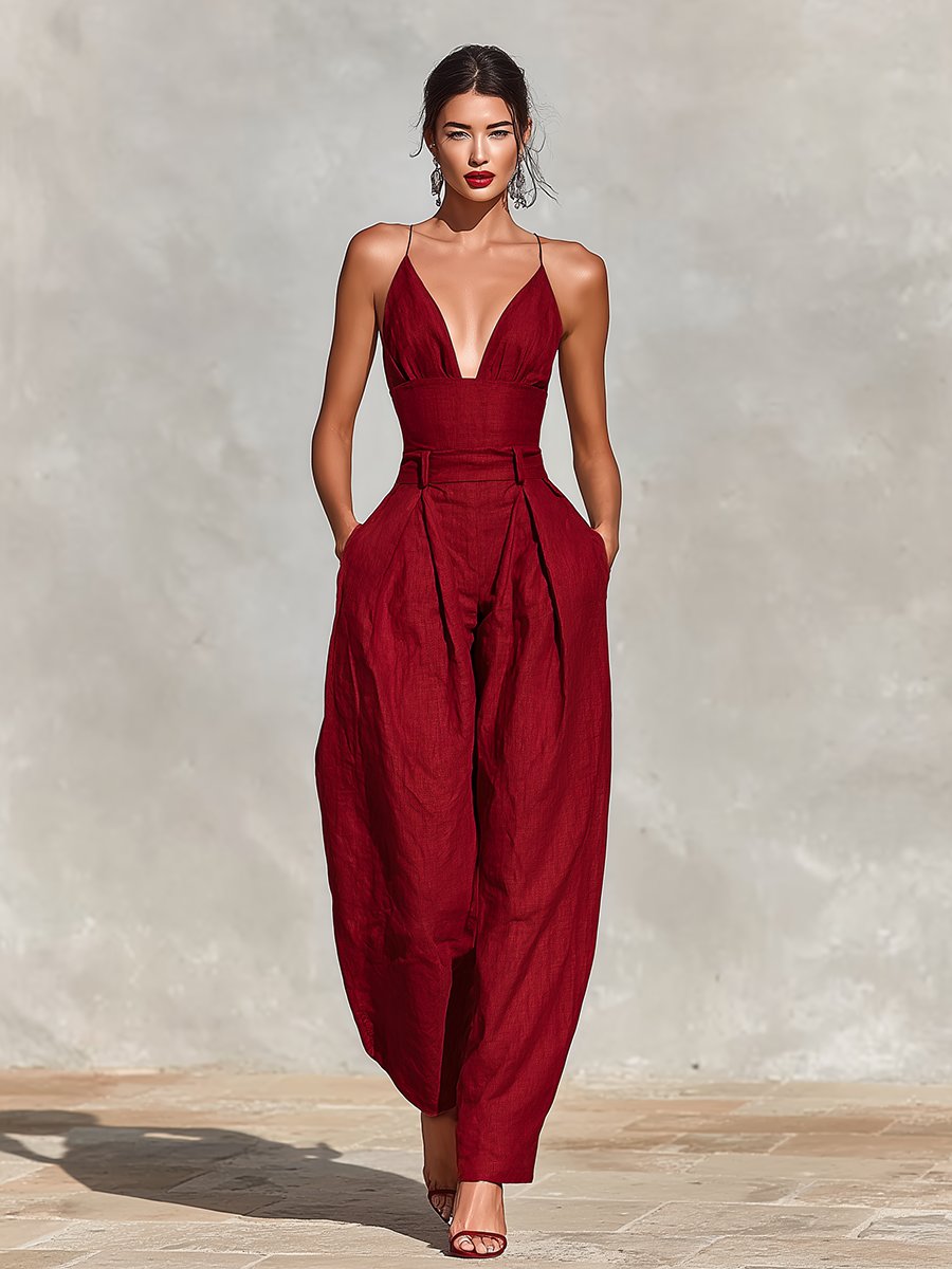 Clara High-Waist Wide-Leg Linen Jumpsuit