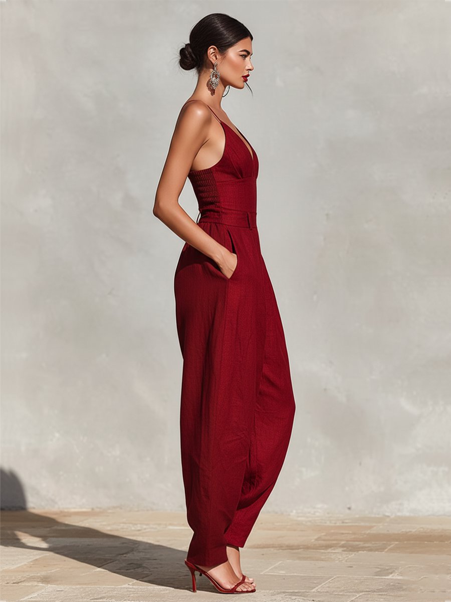 Clara High-Waist Wide-Leg Linen Jumpsuit
