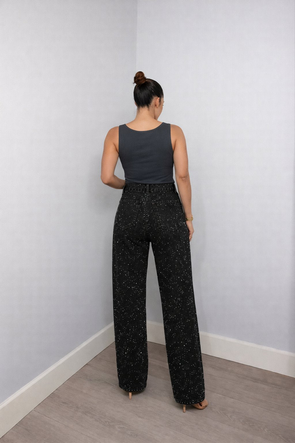 Charlotte High-Waist Straight-Leg Glitter Jeans