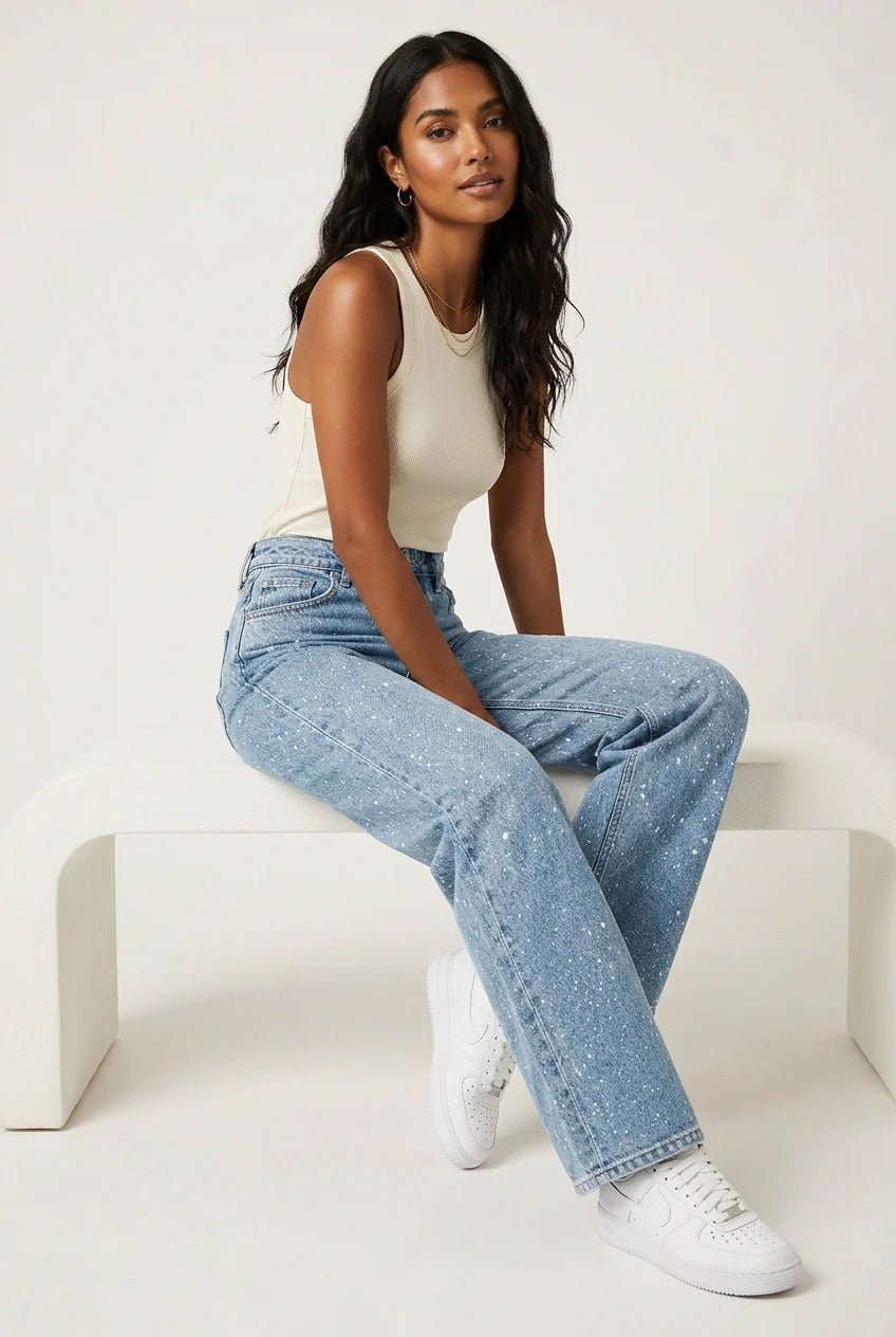 Charlotte High-Waist Straight-Leg Glitter Jeans