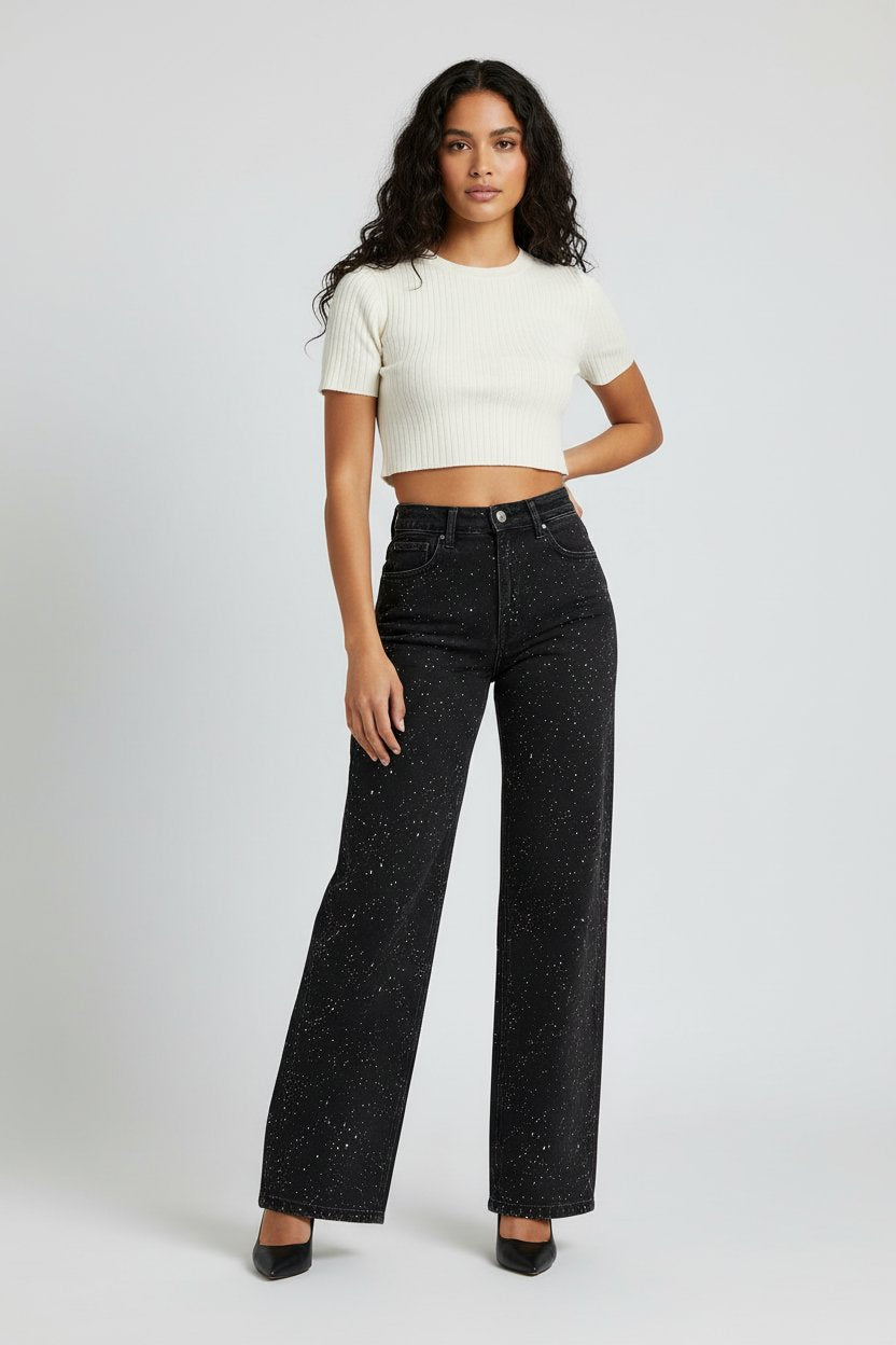 Charlotte High-Waist Straight-Leg Glitter Jeans