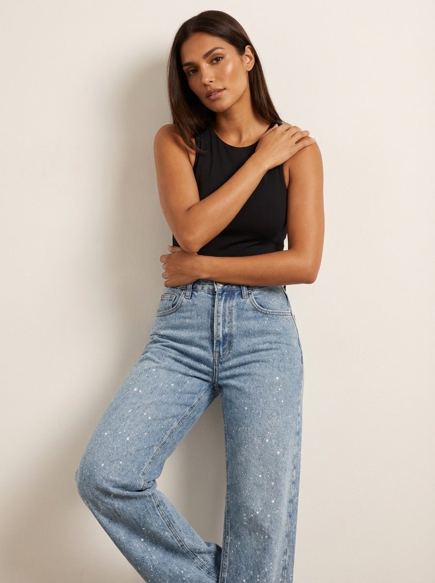 Charlotte High-Waist Straight-Leg Glitter Jeans