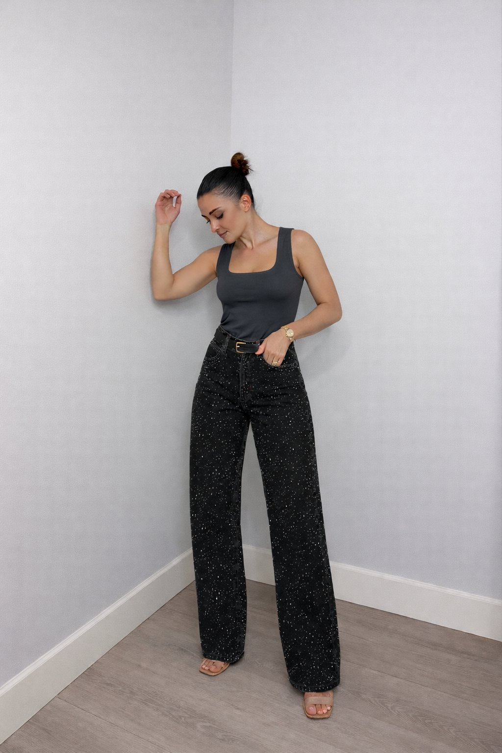 Charlotte High-Waist Straight-Leg Glitter Jeans