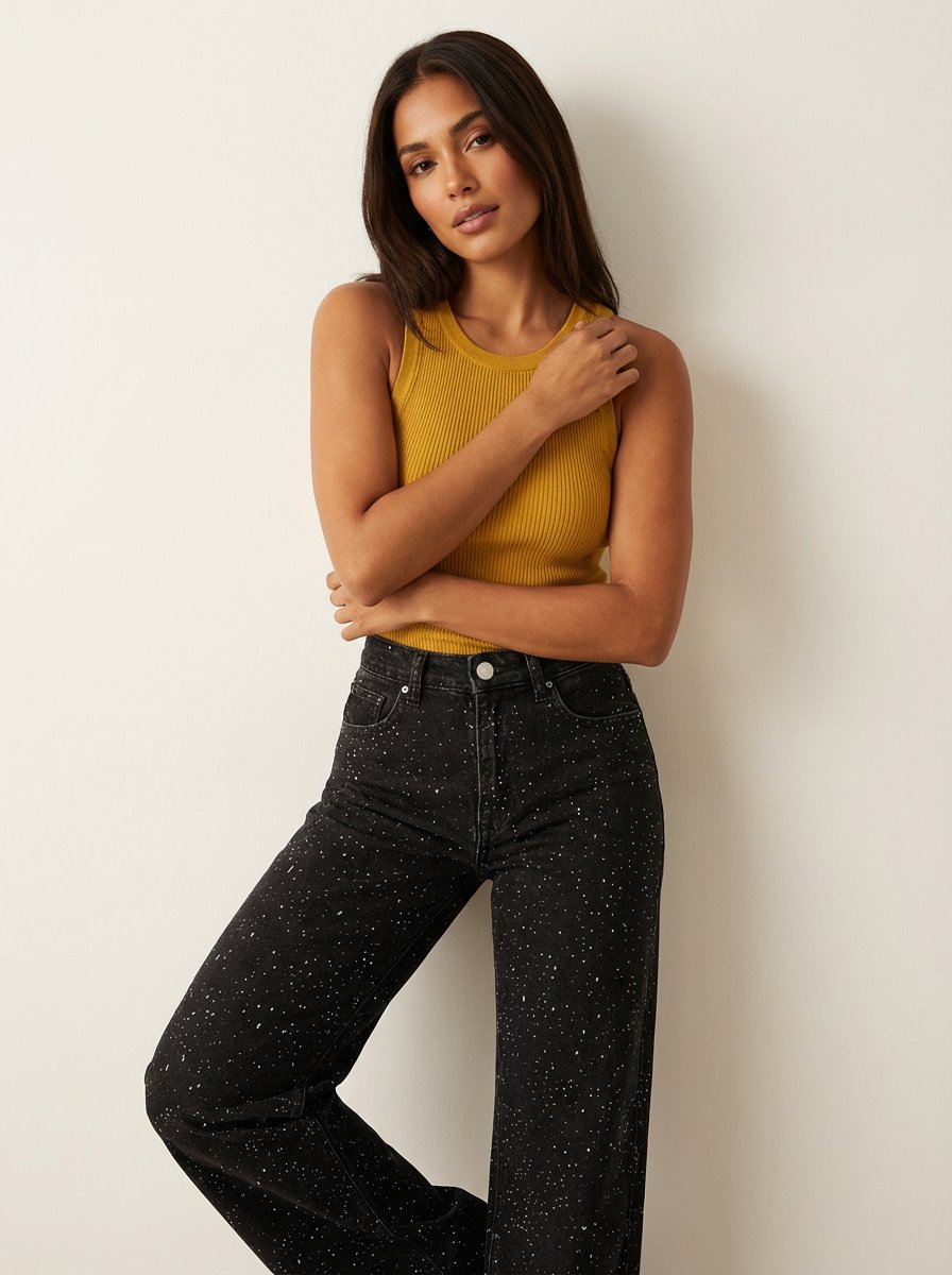 Charlotte High-Waist Straight-Leg Glitter Jeans