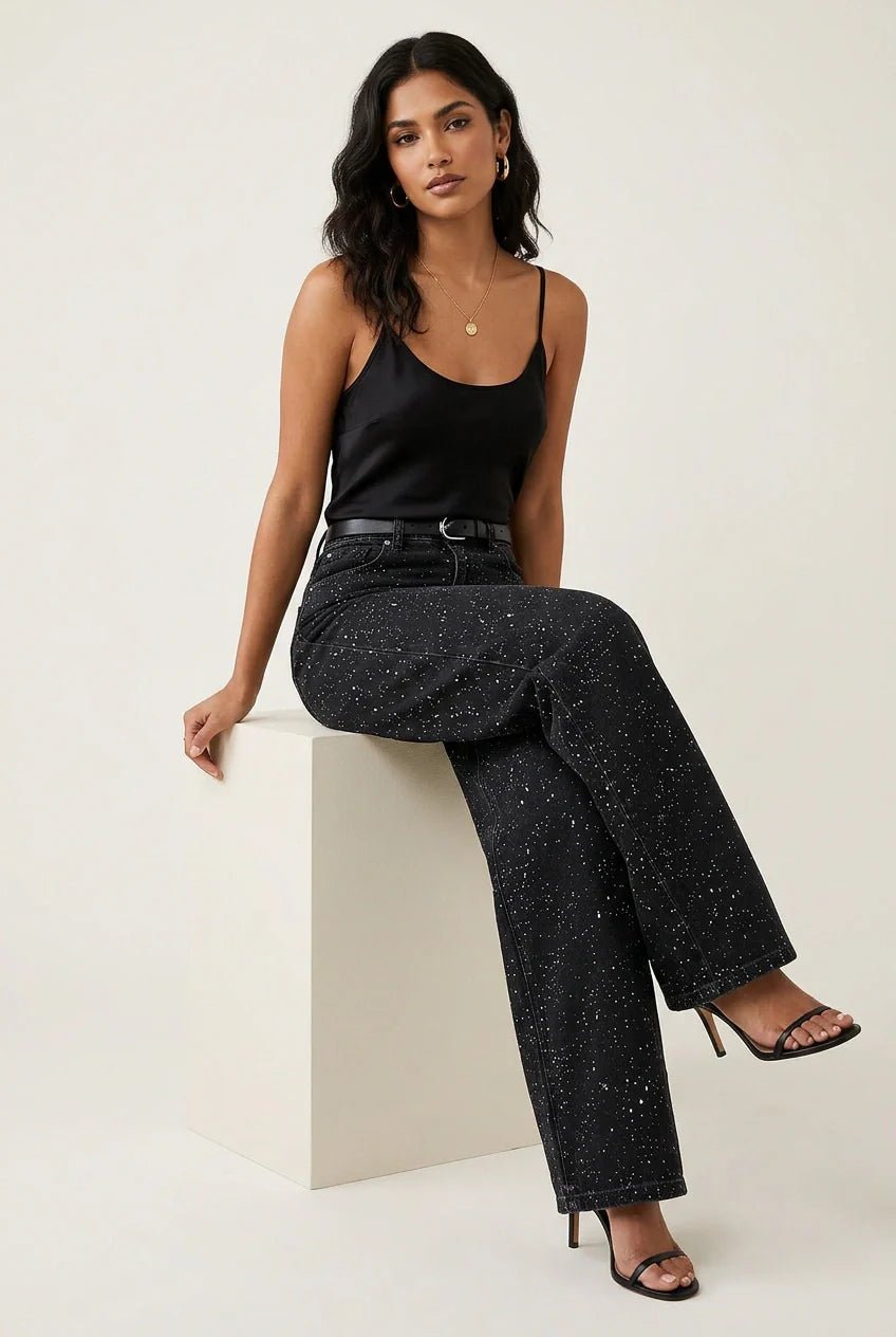 Charlotte High-Waist Straight-Leg Glitter Jeans