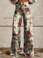 Marie High-Waist Western Print Wide-Leg Jeans