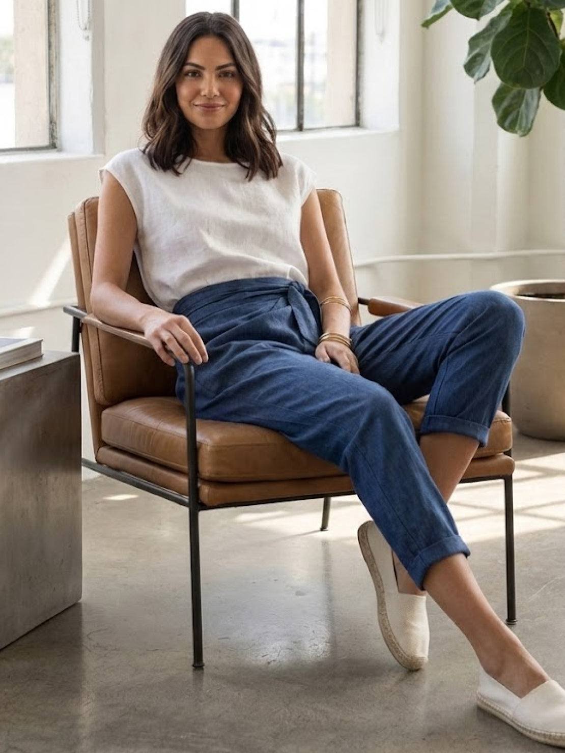 Nora High-Waist Wrap Pants with Cropped Tapered Leg