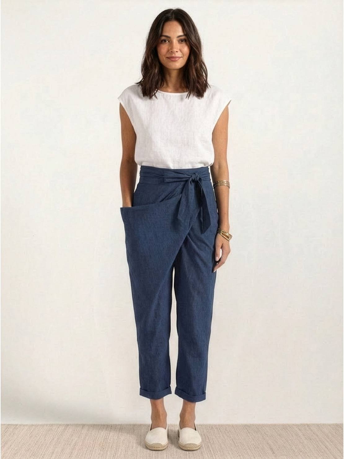 Nora High-Waist Wrap Pants with Cropped Tapered Leg