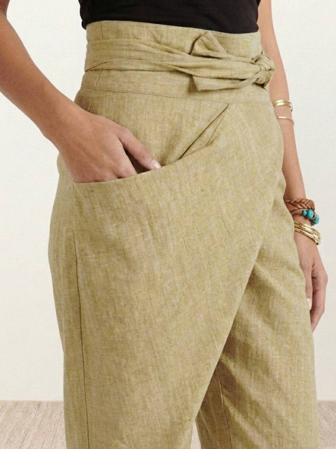 Nora High-Waist Wrap Pants with Cropped Tapered Leg