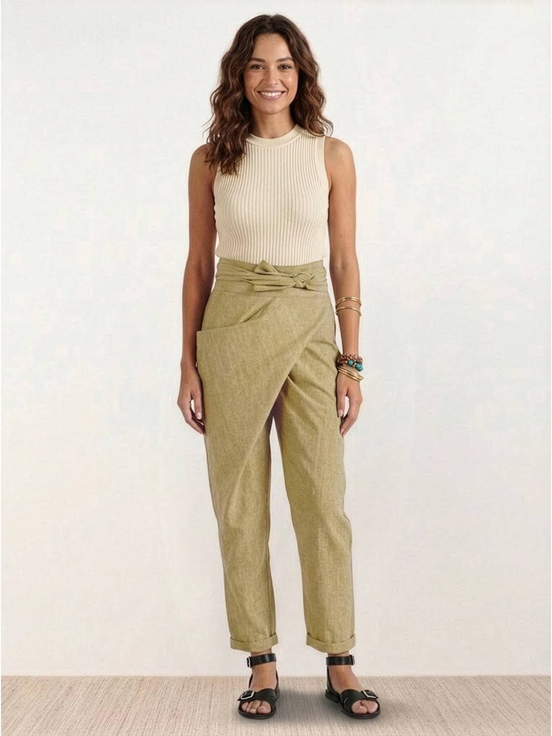 Nora High-Waist Wrap Pants with Cropped Tapered Leg