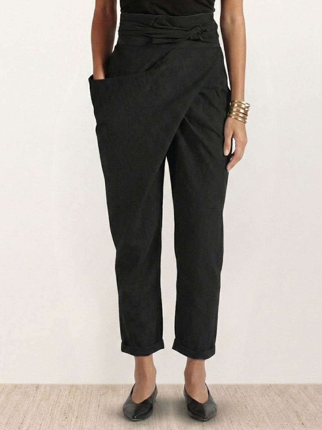 Nora High-Waist Wrap Pants with Cropped Tapered Leg