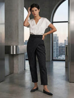 Nora High-Waist Wrap Pants with Cropped Tapered Leg