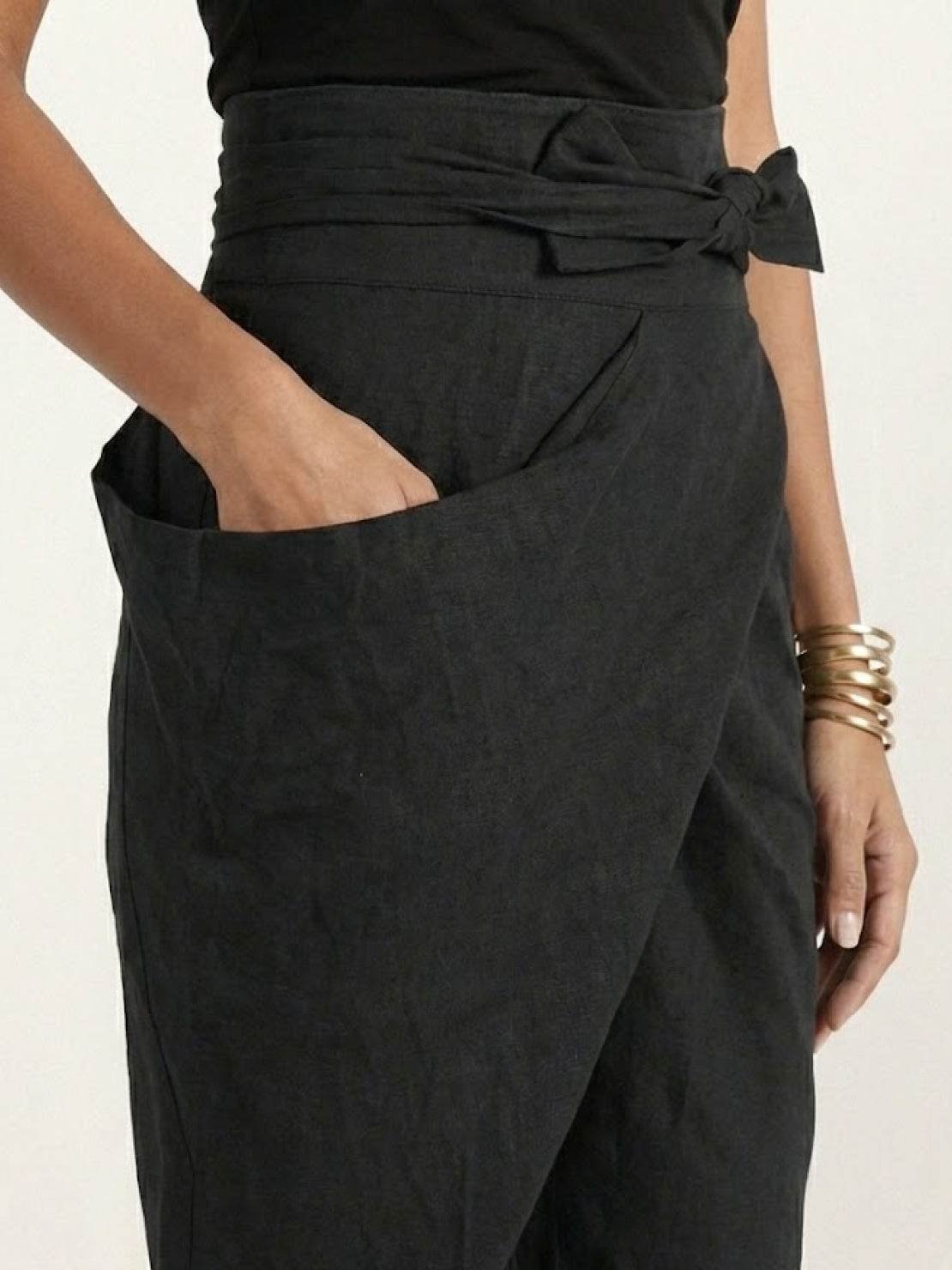 Nora High-Waist Wrap Pants with Cropped Tapered Leg