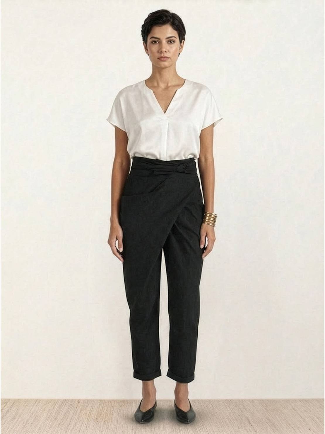 Nora High-Waist Wrap Pants with Cropped Tapered Leg