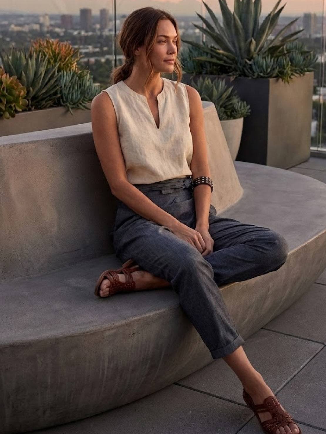 Nora High-Waist Wrap Pants with Cropped Tapered Leg