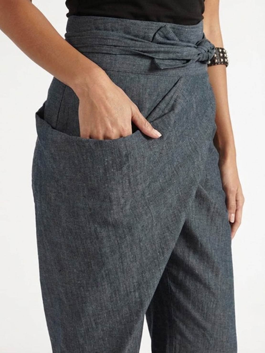 Nora High-Waist Wrap Pants with Cropped Tapered Leg