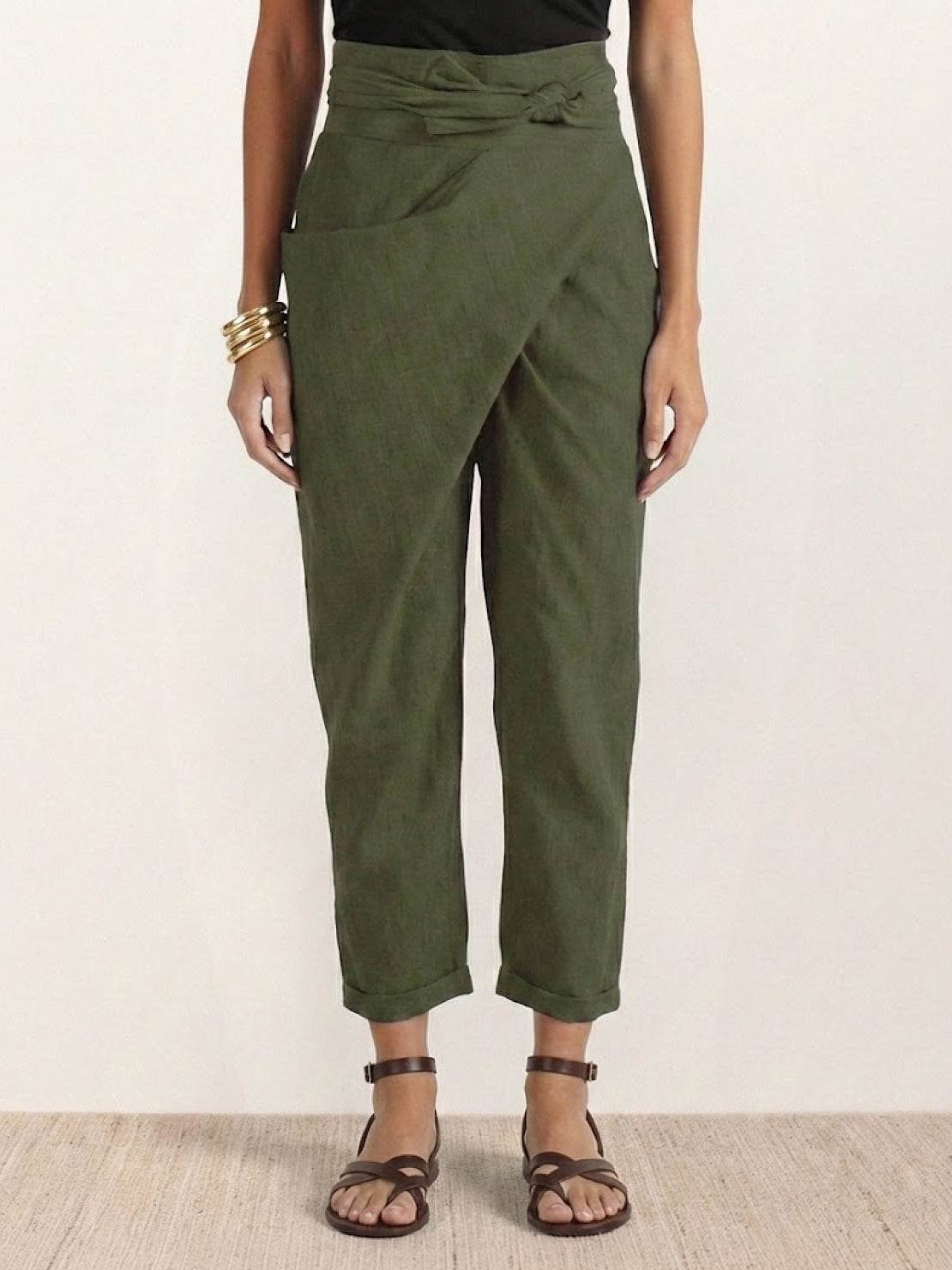 Nora High-Waist Wrap Pants with Cropped Tapered Leg