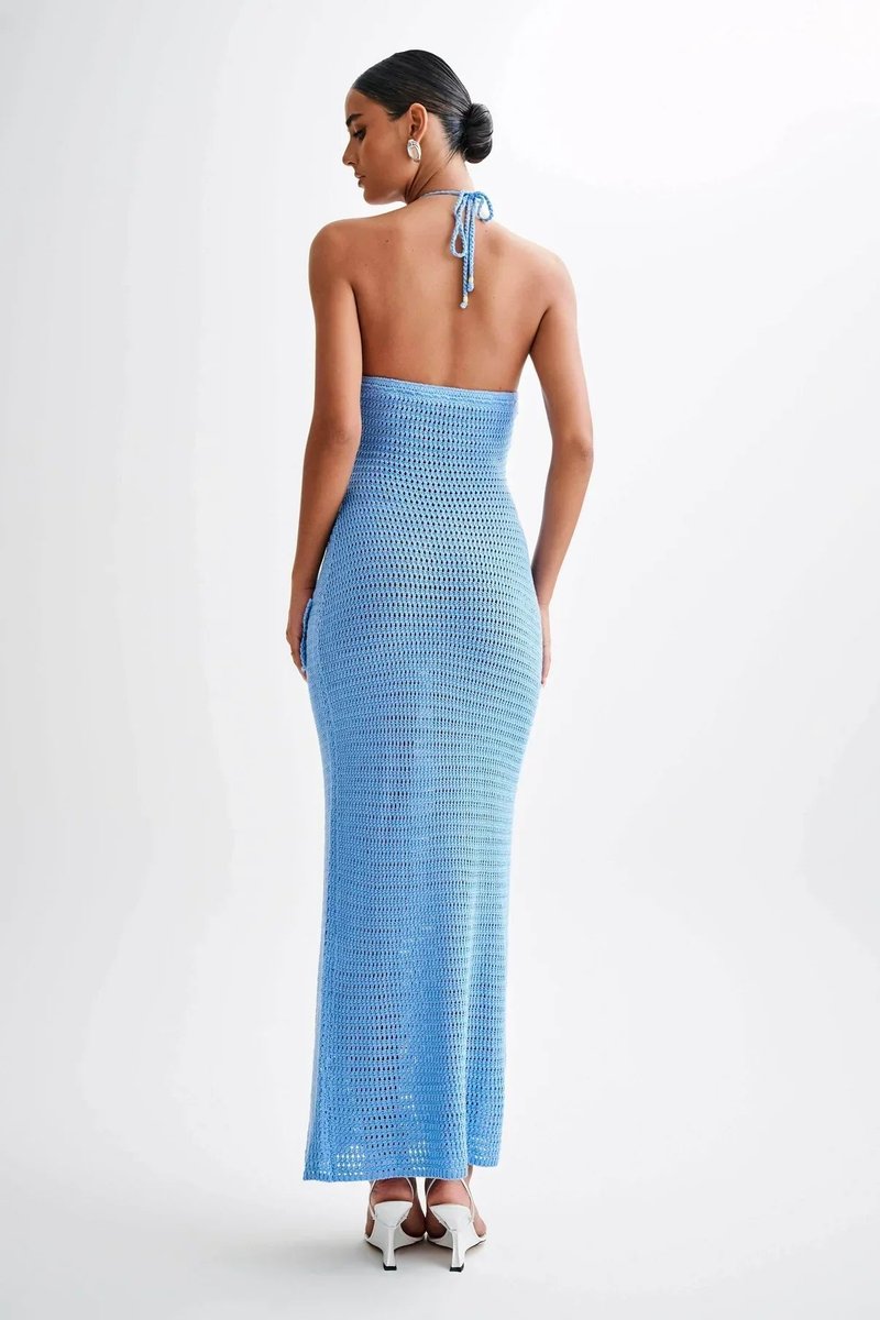 Nora Crochet Halter Backless Maxi Dress