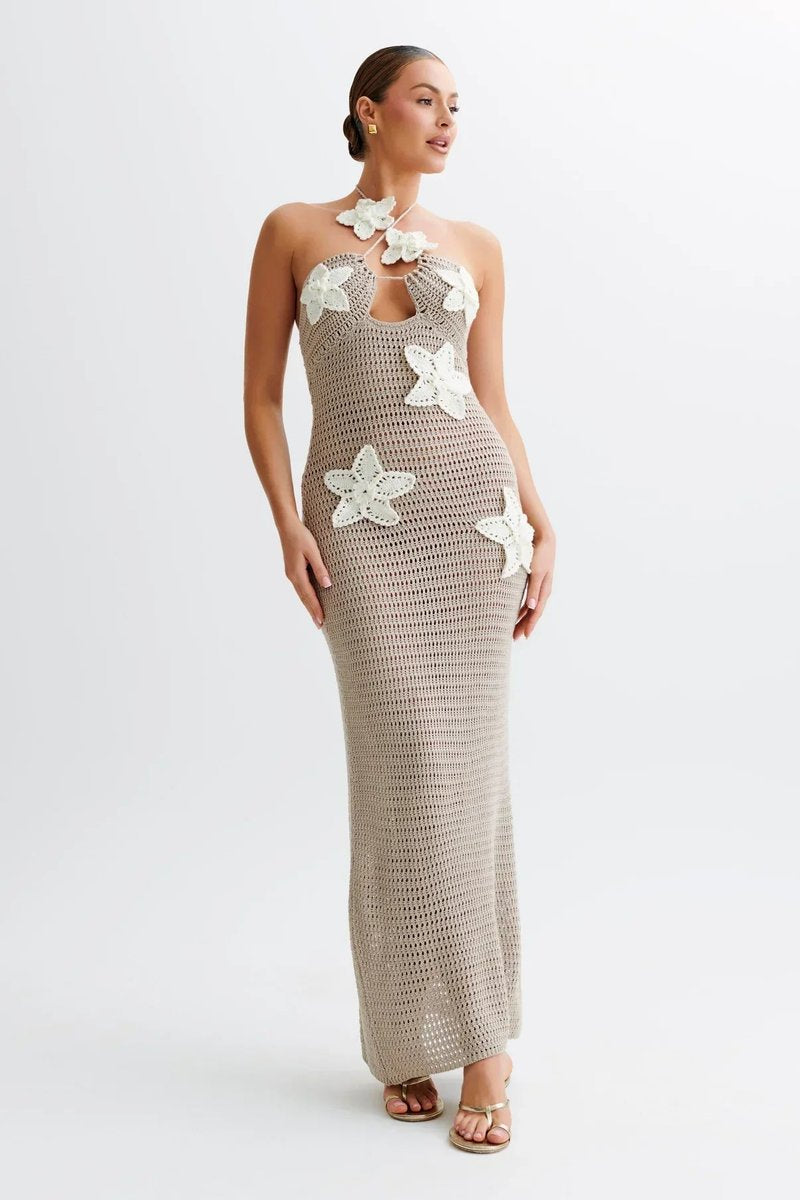 Nora Crochet Halter Backless Maxi Dress