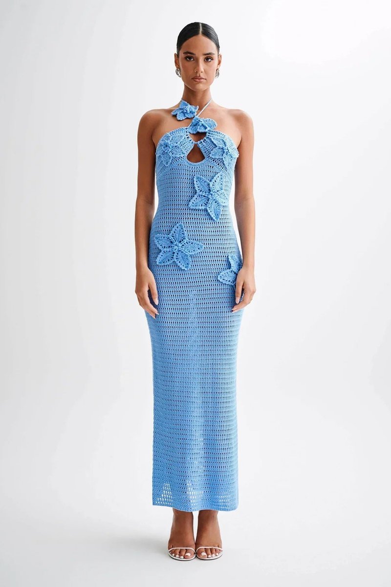 Nora Crochet Halter Backless Maxi Dress