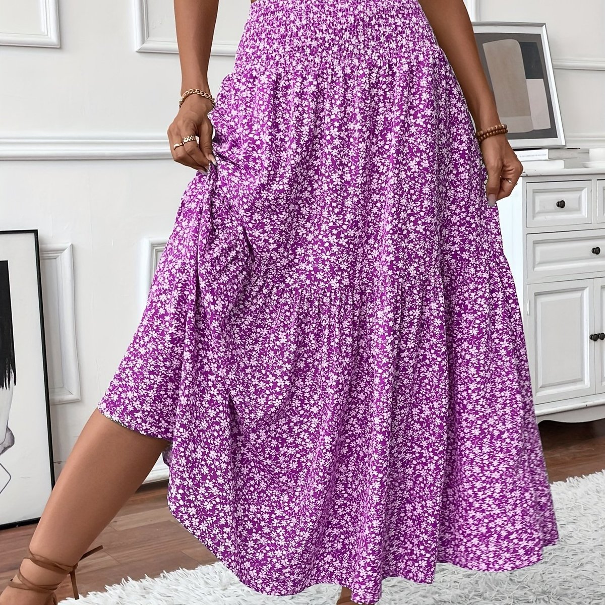 Marlene High-Waisted Floral Flare Midi Skirt