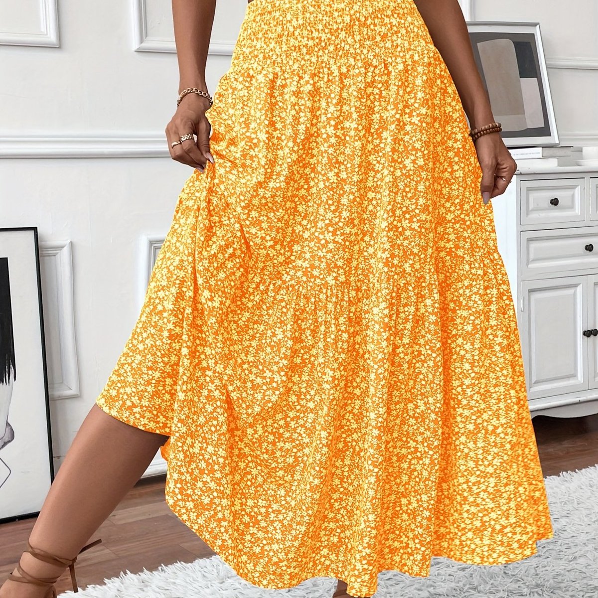 Marlene High-Waisted Floral Flare Midi Skirt