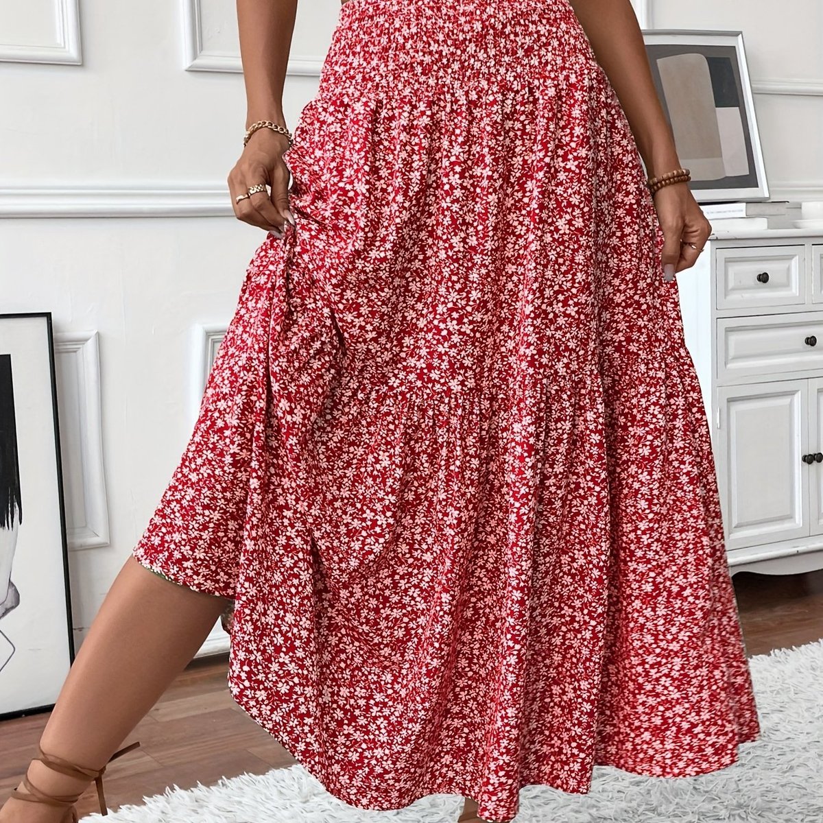 Marlene High-Waisted Floral Flare Midi Skirt